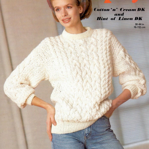 His and Hers Copley Aran Sweater DK Knitting Pattern PDF Instant Download to fit sizes 30-44in 76-112cm