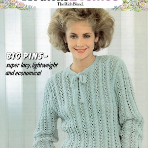 Ladies Women Lace and Cable Tie Neck Sweater4 ply Knitting Pattern PDF Instant Download to fit 81-102cm 32-40in English Only
