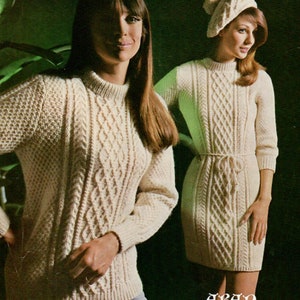 Abito da donna Tammy maglione Aran modello di maglia PDF download immediato per taglie dalla 34 alla 40 solo in inglese