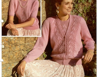 Ladies Women Twin Set Cardigan and Jumper 4 Ply Vintage Knitting Pattern PDF Instant Download 81-107cm / 32-42" English Only