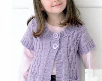 Dziewczęca długa kamizelka DK Vintage wzór na drutach PDF do pobrania natychmiast 46-66 cm 18-26" Tylko po angielsku