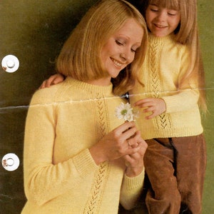 Mother and Daughter Sweaters Wendy DK Knitting Pattern PDF Instant Download to fit sizes 24-40&quot; 61-101cm English Only