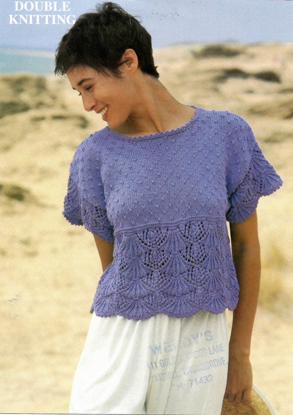 Ladies Women Lacy Top Classic Cotton DK Knitting Pattern PDF Instant Digital Download 30-40 inch English Only
