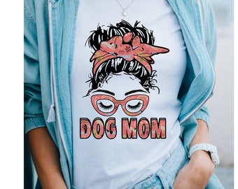Messy Bun Dog Mom T-Shirt: Paw Print Pet Lover Shirt