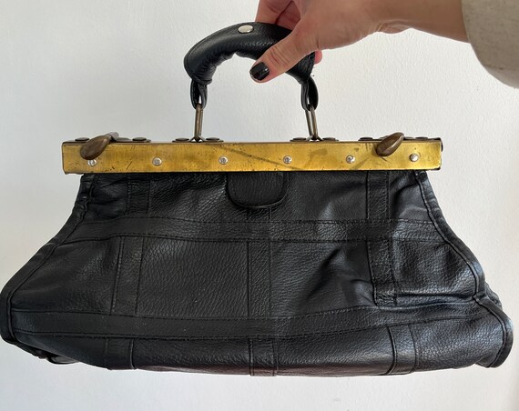 Vintage Black Genuine Leather Doctor's Bag / Retro Top 