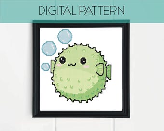 Padrão de Ponto Cruz de Baiacu: Arte Pixel Divertida (Padrão em PDF)