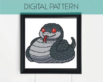 Padrão de ponto cruz de cobra: decoração assustadora em pixel art para casa (padrão em PDF)