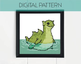 Loch Ness Monster Cross Stitch Pattern: Funny Cryptid Pixel Art (PDF Pattern)