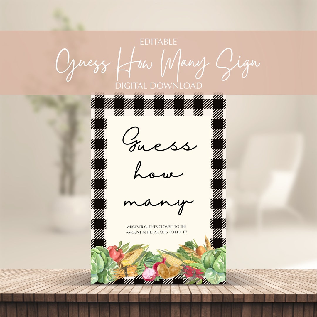 How Many Sign Visual Buy Editable Baby Shower Guess How Many Sign Farmers Market Party Games ...