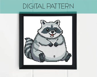 Raccoon Cross Stitch Pattern: Funny Vermin Creature Pixel Art (PDF Pattern)