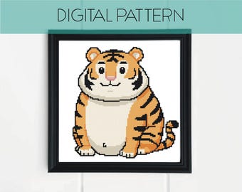 Padrão de Ponto Cruz de Tigre: Arte Pixel Divertida (Padrão em PDF)