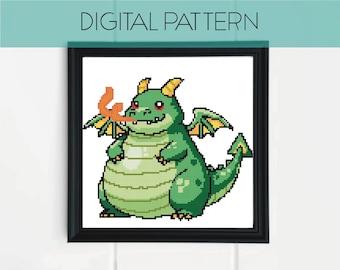 Dragon Cross Stitch Pattern: Mythical Creature Pixel Art (PDF Pattern)