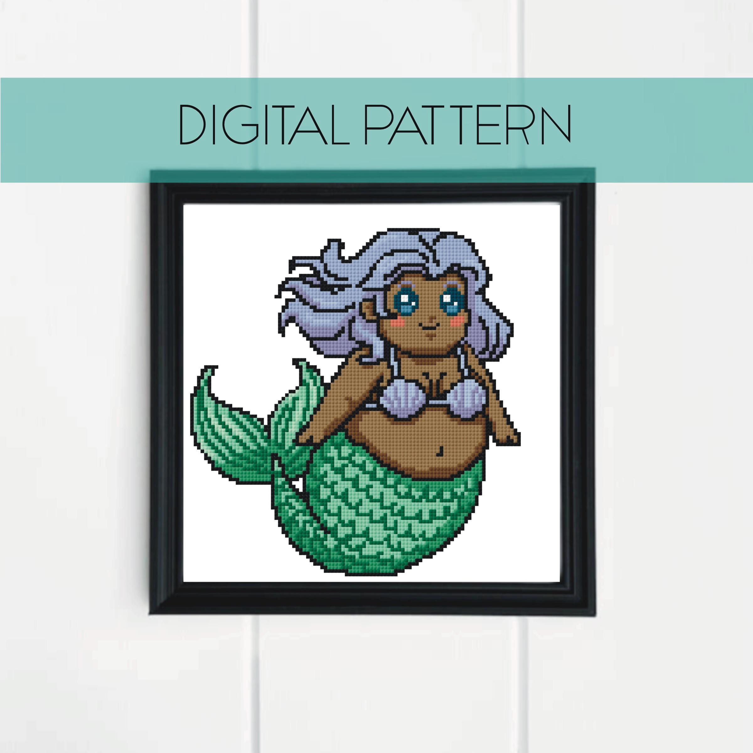Mermaid Cross Stitch Pattern: Funny Mythological Pixel Art (PDF