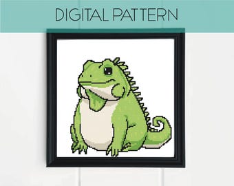 Padrão de Ponto Cruz de Iguana: Arte Pixel Divertida (Padrão em PDF)