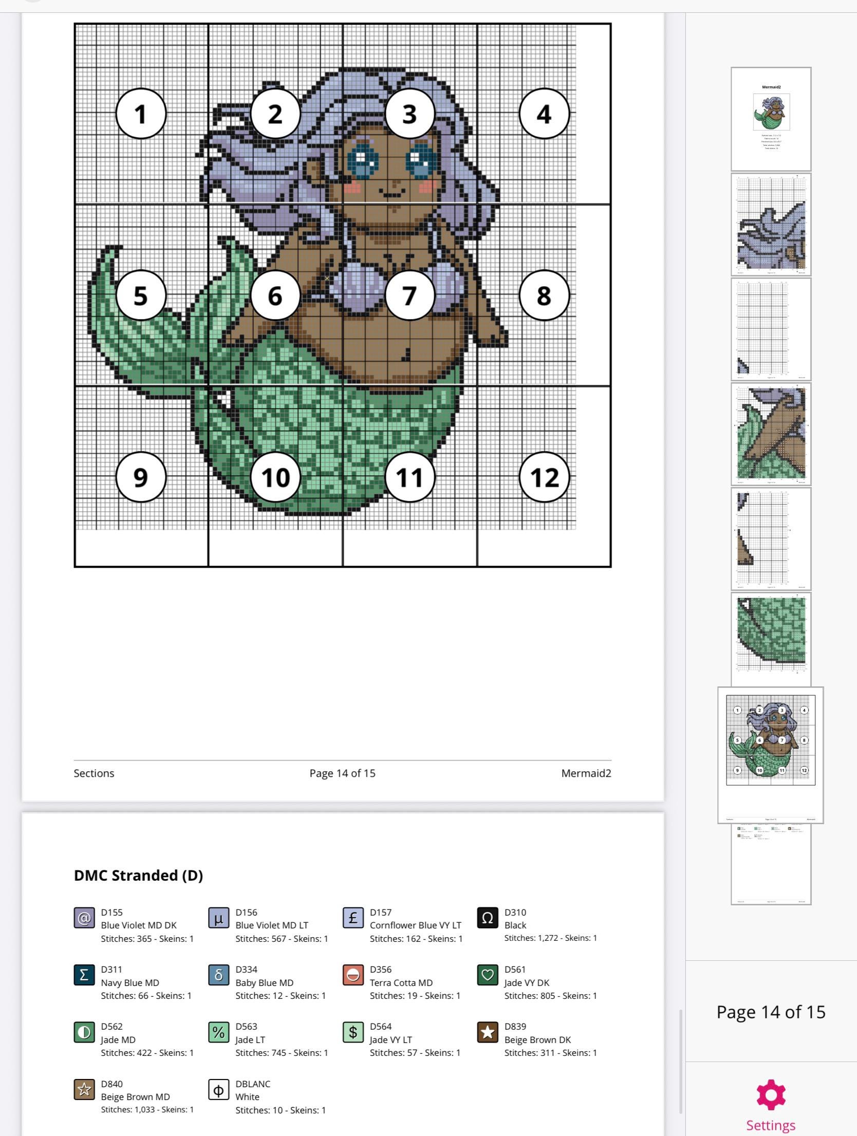 Mermaid Cross Stitch Pattern: Funny Mythological Pixel Art (PDF