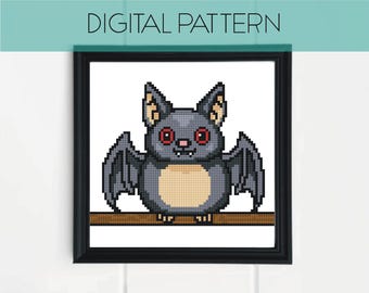 Bat Cross Stitch Pattern: Spooky Funny Animal Pixel Art (PDF Pattern)