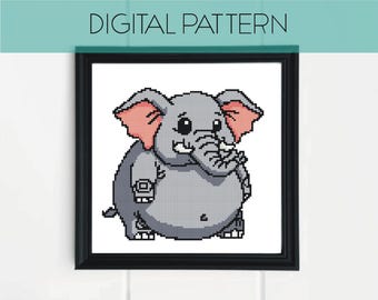 Padrão de ponto cruz de elefante: pixel art de animais selvagens (padrão em PDF)