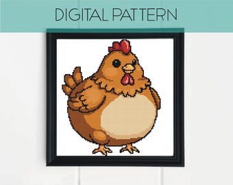 Padrão de ponto cruz de galinha: Pixel Art divertida (padrão em PDF)