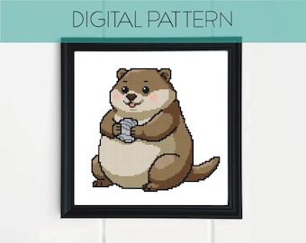 Padrão de Ponto Cruz de Lontra: Arte Pixel Divertida (Padrão em PDF)