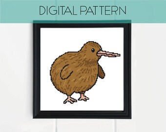 Padrão de ponto cruz de pássaro kiwi: pixel art divertido (padrão em PDF)
