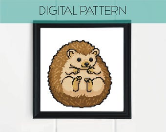 Padrão de ponto cruz de ouriço: pixel art de animais selvagens engraçados (padrão em PDF)