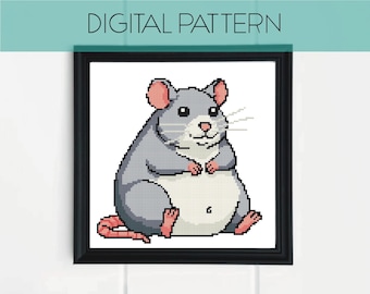 Padrão de ponto cruz de rato: arte em pixel de criatura vermin engraçada (padrão em PDF)