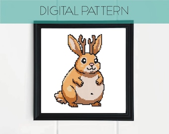 Jackalope Cross Stitch Pattern: Funny Cryptid Pixel Art (PDF Pattern)