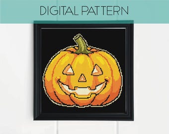 Padrão de ponto cruz de abóbora fofa: Pixel Art assustador (padrão em PDF)