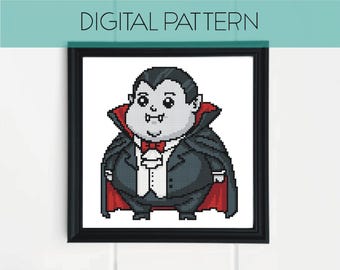 Padrão de ponto cruz de vampiro fofo: pixel art assustador (padrão em PDF)