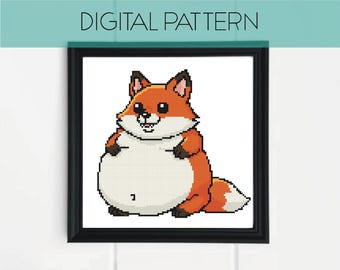 Padrão de ponto cruz de raposa, padrão de ponto cruz de criatura, padrão de ponto cruz engraçado e fofo, padrão de ponto cruz de pixel art, decoração de casa, animais de estimação