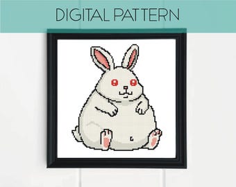 Padrão de Ponto Cruz de Coelho | Coelho Divertido em Pixel Art (Padrão em PDF)