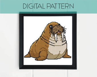 Padrão de ponto cruz de morsa: pixel art de criatura engraçada (padrão em PDF)