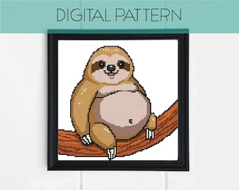 Padrão de ponto cruz de preguiça: pixel art engraçado (padrão em PDF)