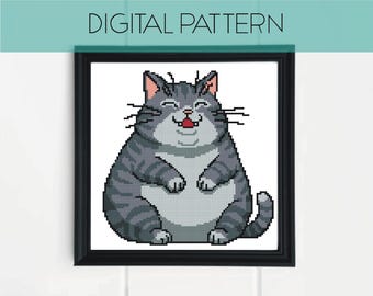Cat Cross Stitch Pattern Kitty Cross Stitch Funny and Cute Cross Stitch Pattern Pixel Art Cross Stitch Pattern Home Decor