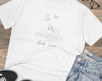 Book Lover, a unique custom made organic unisex Tee, cool streetwear for skate, yoga,  mindfulness, mindful T-shirt for body and soul.