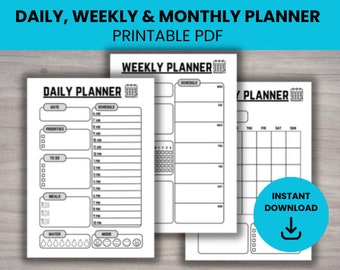 Monthly, Weekly &amp; Daily Printable Planner, Simple and Easy Layout ...