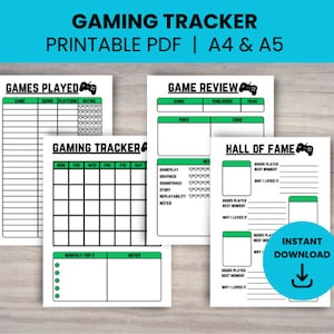 Gaming Tracker, gaming journal, video game tracker, gaming printable, a4 a5, instant download