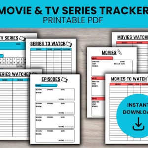 Movie tracker, tv show tracker, printable tv series journal, movies and tv shows watchlist, A4 letter, bundle