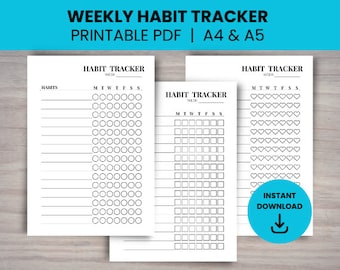 Weekly Habit Tracker, printable habit tracker, a4 tracker, a5 tracker, bujo habit tracker, routine tracker