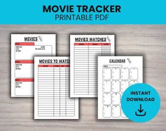 Printable Movie Tracker, movie planner, movie journal, A4 letter, movie log, instan download