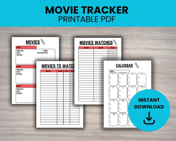 Printable Movie Tracker, Movie Planner, Movie Journal, A4 Letter, Movie ...