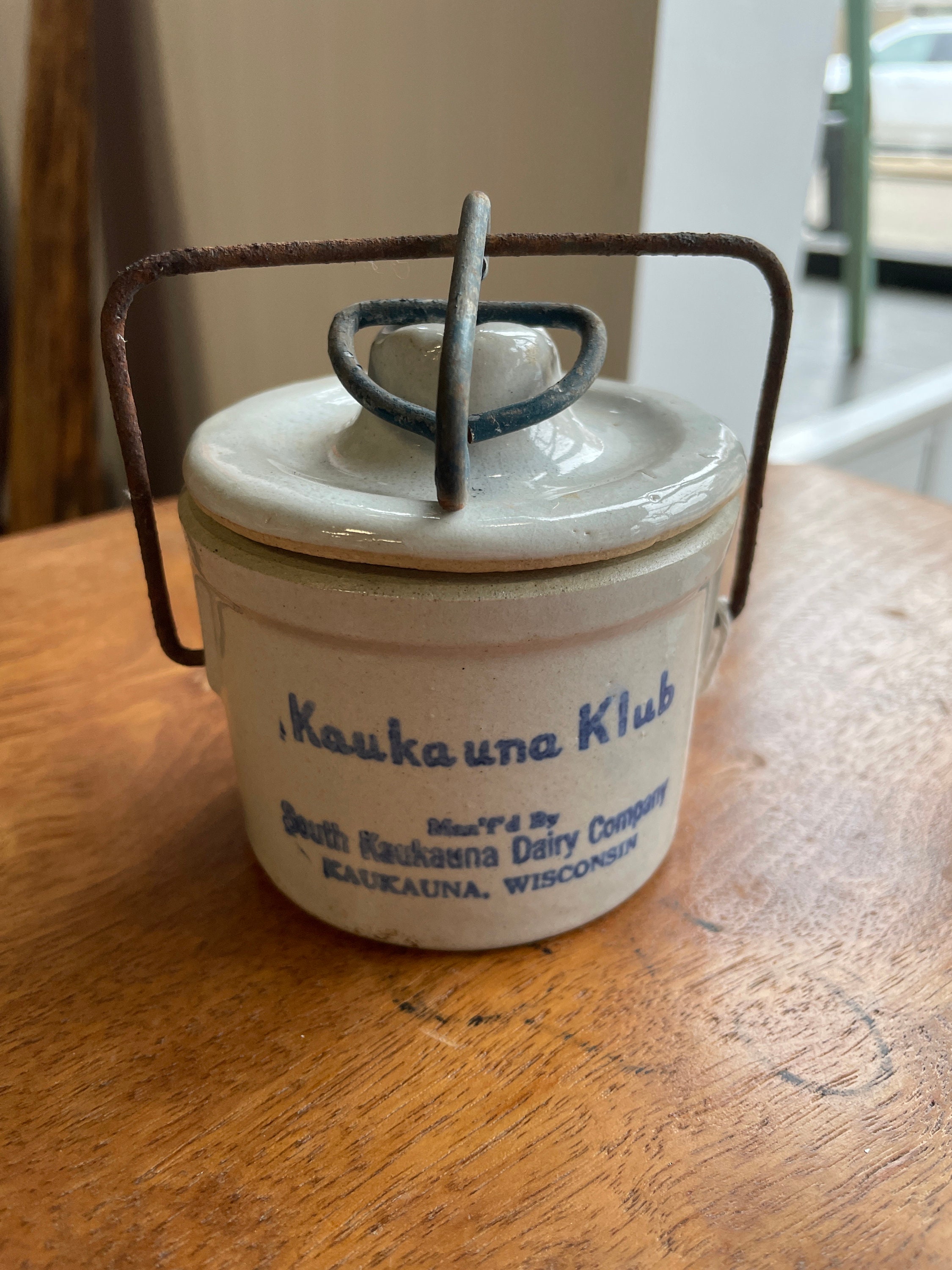 Kaukauna Klub Appetizer Crock / Small Farmhouse Stoneware Crock W/ Wire  Bale / Appetizer Sala Dessert Crock 