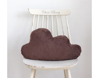 Braunes Teddy Flauschiges Wolkenkissen | Kunstfell Wolke Kissen | Sherpa Cloud Kissen | Boucle Wolkenform Kissen | Kinderzimmer Deko Kissen