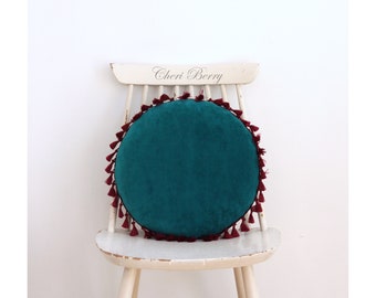 Turquoise Velvet Pillow With Tassels Boho Pillow Velour