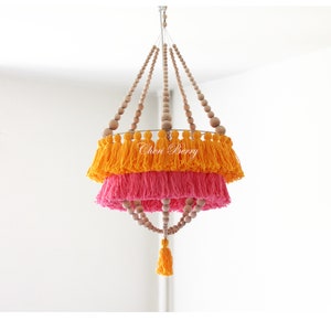 Rosa Quasten-Leuchter | Fransen-Skurril-Lampenschirm | Party Windlicht | Schlafzimmer Lampe | Boho Lampe | Boho Lampenschirm | Boho Mobile | Makramee-Lampe