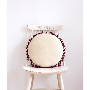 Natural Velvet Tassel Pillow | Boho Pillow | Victorian Throw Round  Cushion | Mother&#39;s Day Gift | Round Velour Pillow | Cream 16in Pillow
