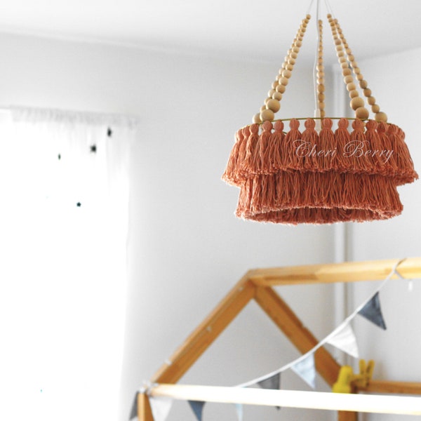 Tassel Chandelier | Fringe Lamp | Beaded Chandelier | Macrame Lampshade | Bali Lamp | Boho Lampshade | Nursery Mobile | Boho Lampshade