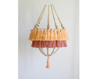 Tassel Chandelier | Fringe Lamp | Kwast Kroonluchter | Wooden Bead Chandelier | Vintage Decor | Kids Lamp | Boho Lampshade | Birthday Decor