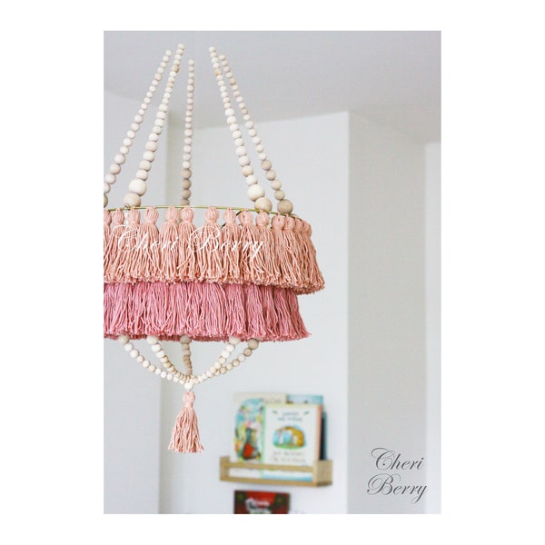 Pink Tassel Chandelier | Fringe Lampshade | Beaded Chandelier | Boho Room Decor | Boho Lamp | Boho Lampshade | Boho Mobile | Wedding Decor