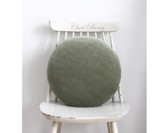 Sage Green Round Velvet Pillow | Autumn Cushion | Fall Cozy Decoration | Whimsical Pillow | Velour Pillow | Kids Soft Pillow | Pastel Pillow
